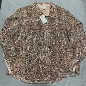 Good American Top 3/ Large Boa Snake Print Sequin Button Front Blouse Chic NEW